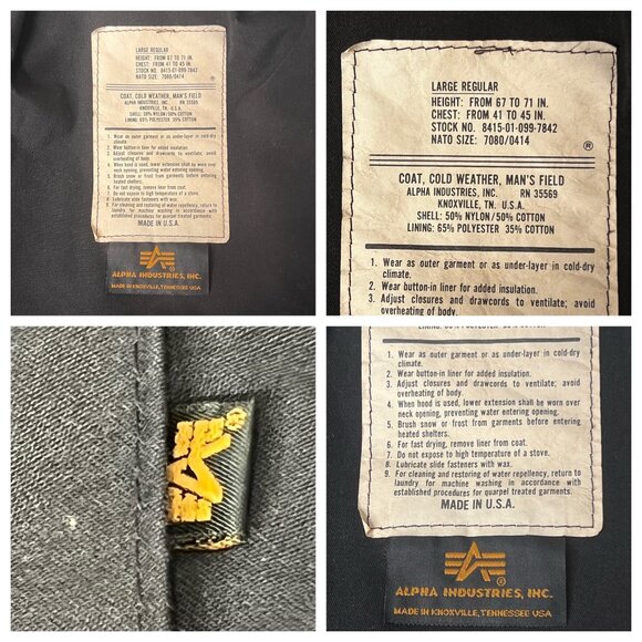 Alpha Industries Black M-65 Field Coat Large Stock 8415-01-099-7842 Made In USA - Picture 9 of 16